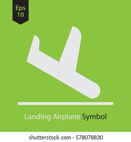 Landing Airplane. Simple Flat Icon Of Destination Flight. Vector Illustration