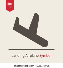 Landing Airplane. Simple Flat Icon Of Destination Flight. Vector Illustration