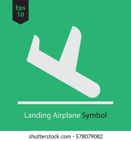 Landing Airplane. Simple Flat Icon Of Destination Flight. Vector Illustration