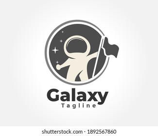 landing astronaut with flag logo design inspiration illustration