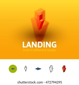Landing color icon, vector symbol in flat, outline and isometric style isolated on blur background