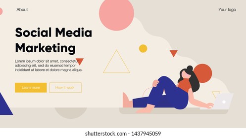Landing concept, cartoon style illustration. About SMM. Social Media Marketing. Web page. 