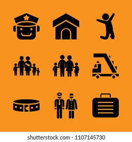 landing, couple, dog and equipment icon set. Vector illustration for web and design.