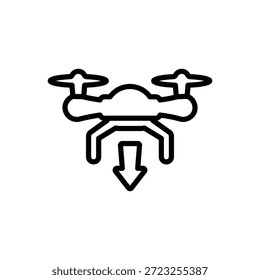 Icono de dron de aterrizaje, Vector de línea