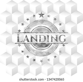 Landing grey emblem with cube white background