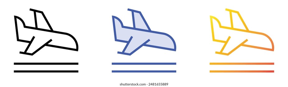 icono de aterrizaje. Diseño de estilo de relleno lineal, azul y degradado aislado sobre fondo blanco