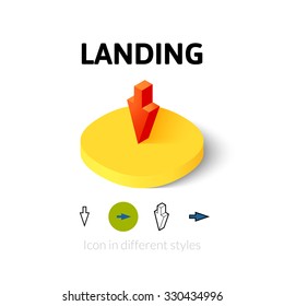 Landing icon, vector symbol in flat, outline and isometric style