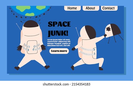 Landing Page About The Problem Of Space Debris. Vector Illustration In Flat Style