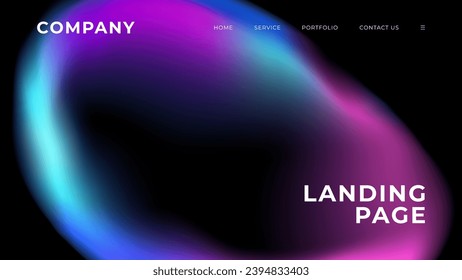 Landing page. Abstract background with blurred bubble on black for website graphic design. Blue, purple and pink gradients. Vector illustration.