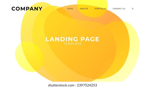 Landing page. Abstract bright yellow liquid shapes. Vibrant splashes. Vivid yellow gradients for website graphic design. Vector illustration.