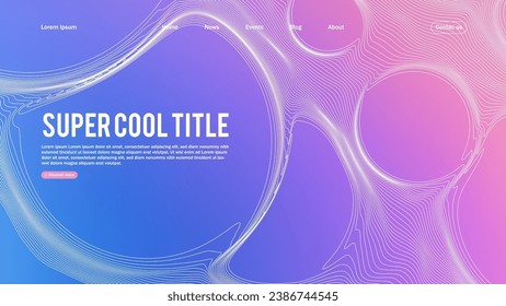 Landing page abstract design with dynamic line bubbles . Template for website or app.