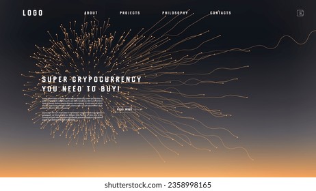 Landing page abstract design with expansion of line element. Template for website or app with tentacle shape.