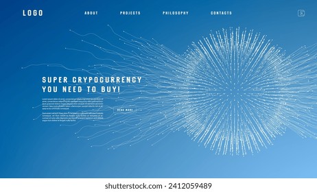 Landing page abstract design with expansion of line element. Template for website or app with tentacle shape.