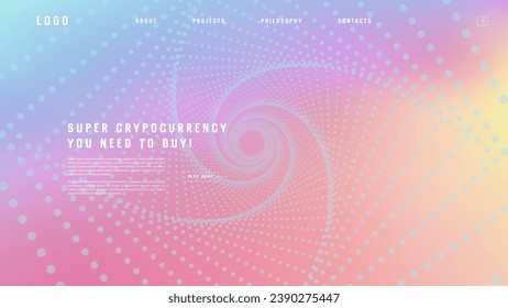 Landing page abstract design with particle tunnel. Colorful template for website or app.