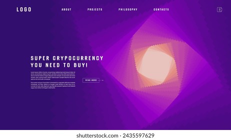 Landing page abstract design with particle tunnel. Colorful template for website or app.