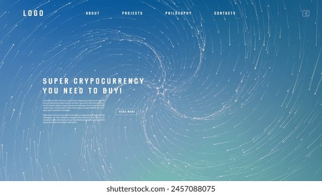 Landing page abstract design with particle tunnel. Colorful template for website or app.