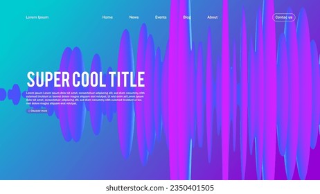 Landing page abstract design with sound wave. Template for website or app. Waveform