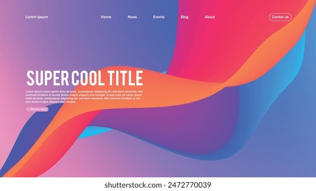 Landing page abstract design. Template for website or app. Colorful abstract minimal wave