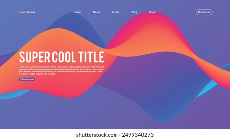 Landing page abstract design. Template for website or app. Colorful abstract minimal wave