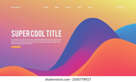 Landing page abstract design. Template for website or app. Colorful abstract minimal wave