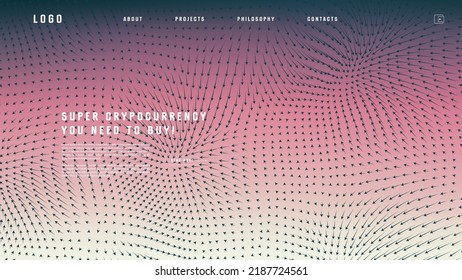 Landing page abstract design with vector field forces matris. Colorful template for website or app. Magnetic flow chart