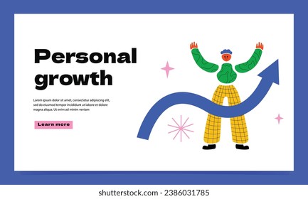 A landing page with an abstract human figure raising his hands up. A symbol of personal growth, self-development.