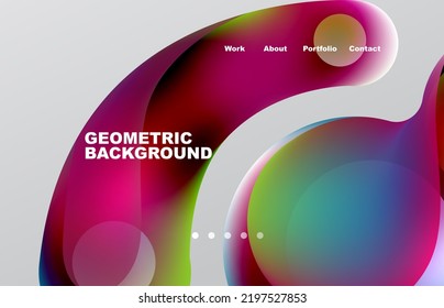 Página de aterrizaje fondo líquido abstracto. Formas que fluyen, diseño redondeado y círculo. Página web del fondo de pantalla de la página web o de la aplicación móvil