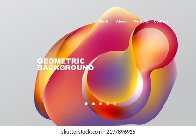Landing page abstract liquid background. Flowing shapes, round design and circle. Web page for website or mobile app wallpaper