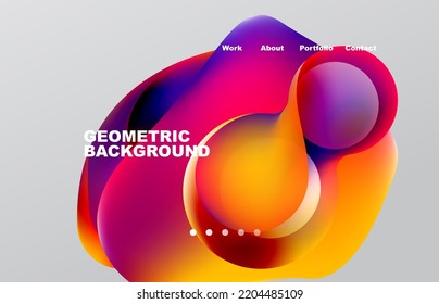 Landing page abstract liquid background. Flowing shapes, round design and circle. Web page for website or mobile app wallpaper