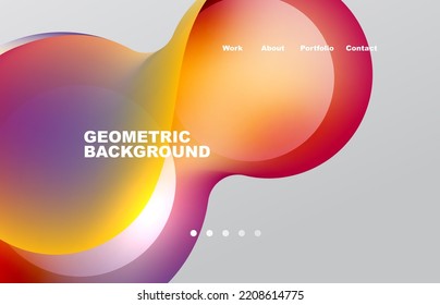 Landing page abstract liquid background. Flowing shapes, round design and circle. Web page for website or mobile app wallpaper