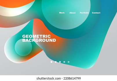 Página de aterrizaje fondo líquido abstracto. Formas que fluyen, diseño redondeado y círculo. Página web del fondo de pantalla de la página web o de la aplicación móvil