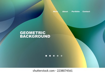 Landing page abstract liquid background. Flowing shapes, round design and circle. Web page for website or mobile app wallpaper