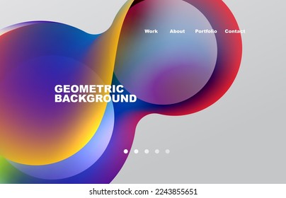 Landing page abstract liquid background. Flowing shapes, round design and circle. Web page for website or mobile app wallpaper