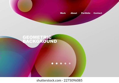 Landing page abstract liquid background. Flowing shapes, round design and circle. Web page for website or mobile app wallpaper