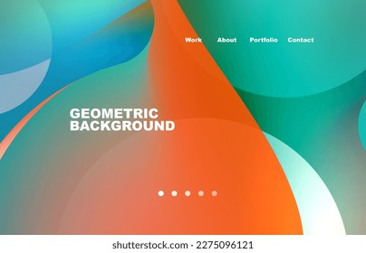 Landing page abstract liquid background. Flowing shapes, round design and circle. Web page for website or mobile app wallpaper