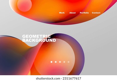 Landing page abstract liquid background. Flowing shapes, round design and circle. Web page for website or mobile app wallpaper