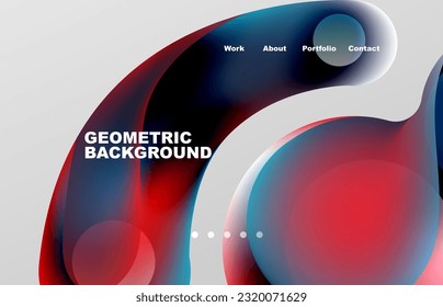 Landing page abstract liquid background. Flowing shapes, round design and circle. Web page for website or mobile app wallpaper