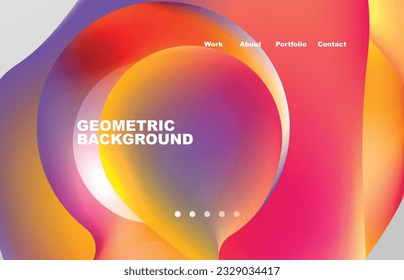 Landing page abstract liquid background. Flowing shapes, round design and circle. Web page for website or mobile app wallpaper