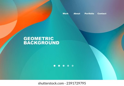 Landing page abstract liquid background. Flowing shapes, round design and circle. Web page for website or mobile app wallpaper