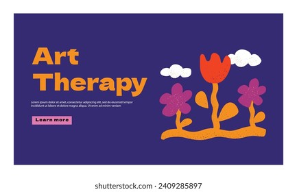 Landing page with abstract noise and rough shapes on the topic of art therapy. A website design template for psychology.