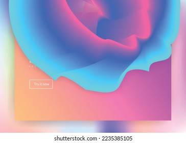 Landing page. Abstract ui, screen design. Vivid gradient mesh. Holographic 3d backdrop with modern trendy blend. Landing page with liquid dynamic elements and fluid shapes.