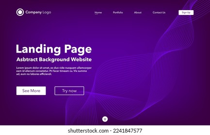 Landing Page. Website zum abstrakten Wellenhintergrund. Vorlage für Websites oder Apps. Modernes Design. Abstrakter Vektorstil