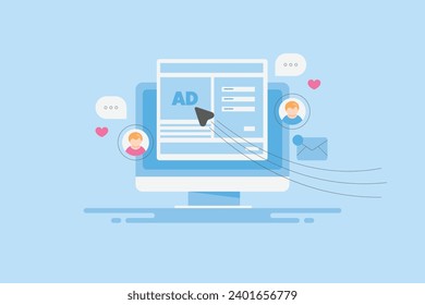 Landing page advertising, lading page conversion, Running ads on digital advertising network, online forms, getting new customers - vector illustration with icons