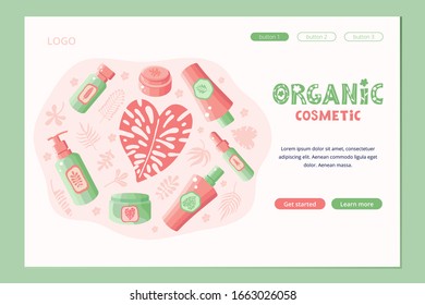 Landing page for advertising natural cosmetics from plants and herbs. Website template design for beauty salons and cosmetics stores. Design mobile website development. Face and body care eco product
