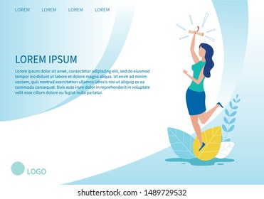 Landing Page Advertising Remote Education Process. Happy Cartoon Woman Jumps Holding Paper Diploma Roll with Tape. Distance Studying, Online Tutorial, Social Courses. Vector Flat Cartoon Illustration