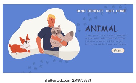Landing page Animal, pet store advertisement,  pet service flyer, card, veterinary clinic, isolated on background. Hand drawn vector illustration.