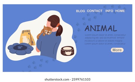 Landing page Animal, pet store advertisement,  pet service flyer, card, veterinary clinic, isolated on background. Hand drawn vector illustration.