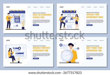 landing page appointment schedule vector illustration set characters managing appointments, reminders, deadlines businessman checking employees planning tasks notification alerts calendars