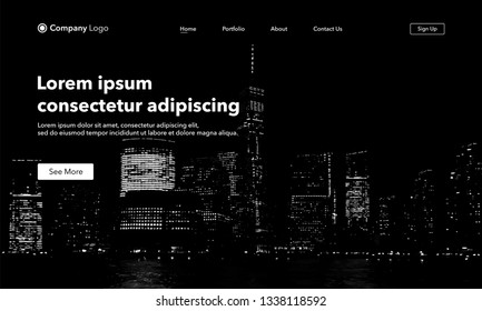 Landing Page asbtract background website. Big City Lights. Template for websites, or apps. New York at Night. Modern design. Vector Illustration style.