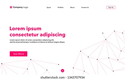 Landing Page asbtract background website. Connection structure. Template for websites, or apps. Low poly, Molecule And Communication. Modern design. Pink. Abstract vector style.